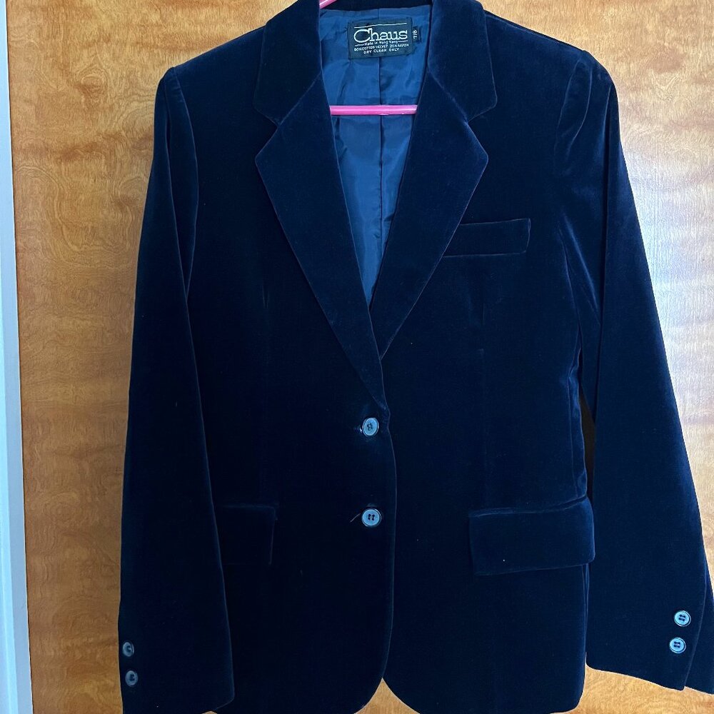 VINTAGE Chaus Navy Blue Velvet Blazer, 7/8
